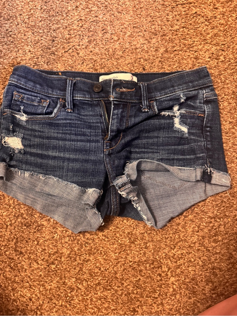Abercrombie & Fitch Dark Blue Distressed Rolled-Hem Jean Shorts